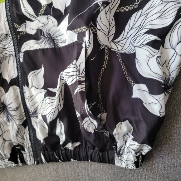 Pam & Gela Jacket P/S Black Yellow Floral Poppy Color Block Windbreaker - Picture 6 of 8